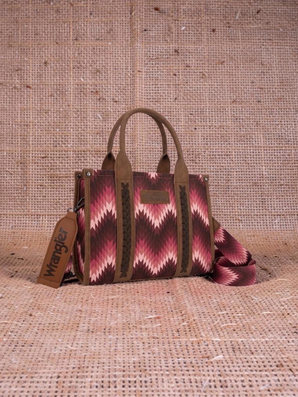 Wrangler Pink and Olive Chevron Crossbody Tote
